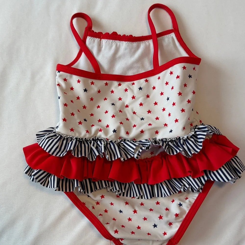 Little Me Red and White Swimsuit